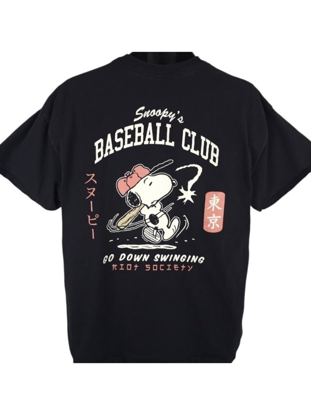 Snoopy Baseball Club T Shirt Mens Size XL Black Japanese Peanuts Made In USA - Picture 4 of 7